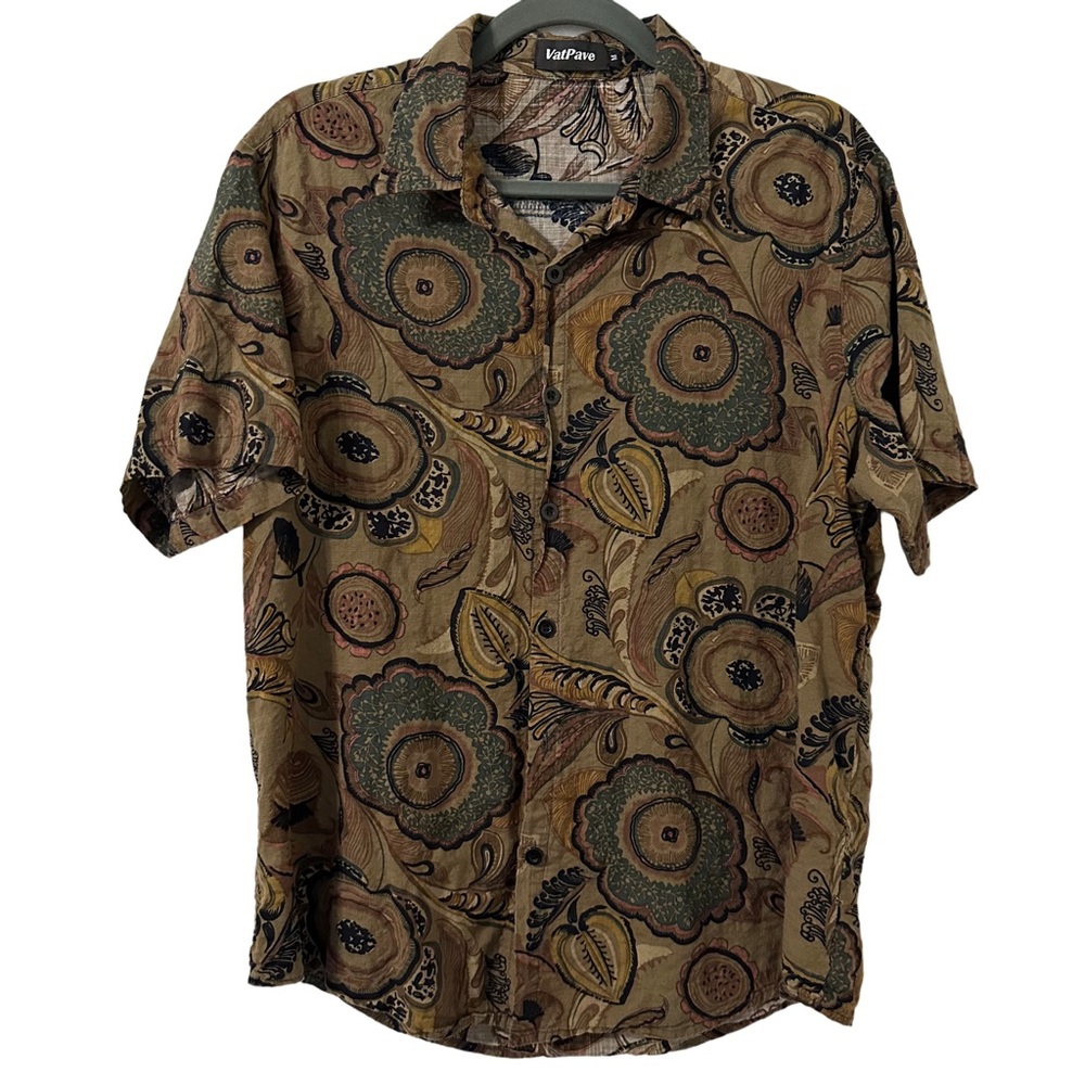 VATPAVE Mens Floral Hawaiian Short Sleeve Button Down Beach Shirt Size M‎
